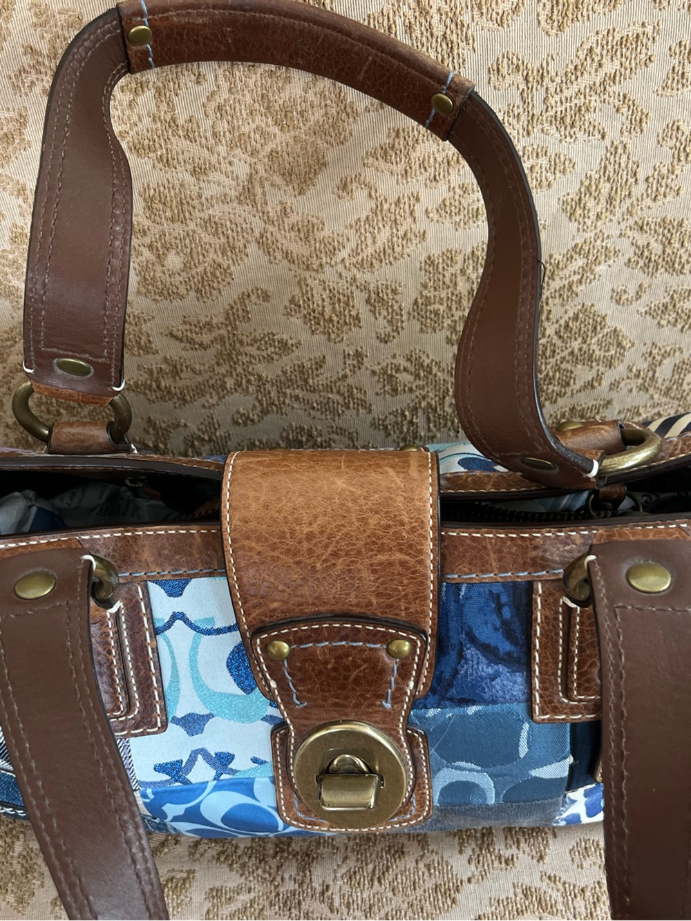 COACH 10816 Denim & Suede Patchwork Satchel bag Tan Leather Y2K - Picture 5 of 11